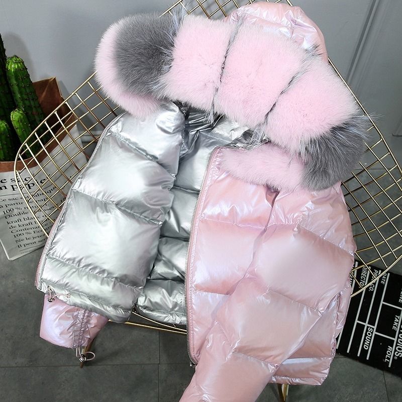 Natural Fur Collar Winter Jacket Women Loose Short Down Coat White Duck Thick Warm Parka D233 210512