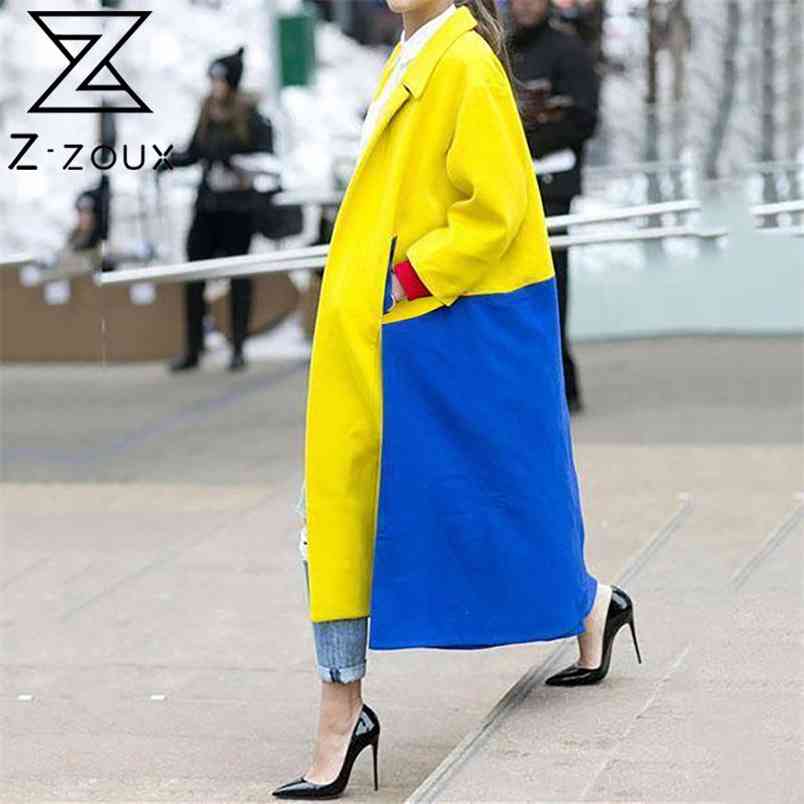 Women Trench Coat Long Sleeve Color Matching Windbreaker Loose Overcoat Fashion Coats Autumn Winter 210513