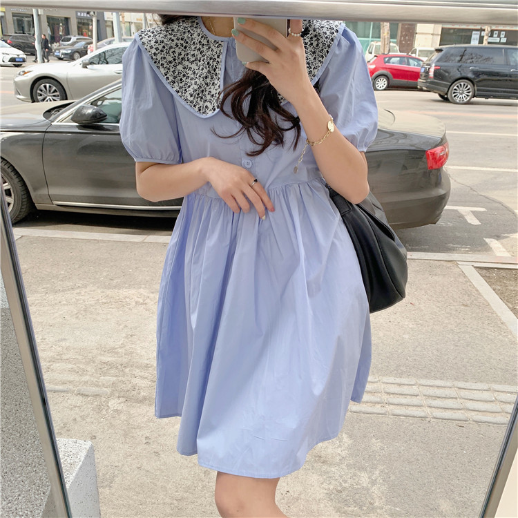 Loose Puff Short Sleeve Peter Pan Collar White Shirts Dress Women Summer Sweet Japan Style Fashion Vestido Feminino Preppy Chic 210429