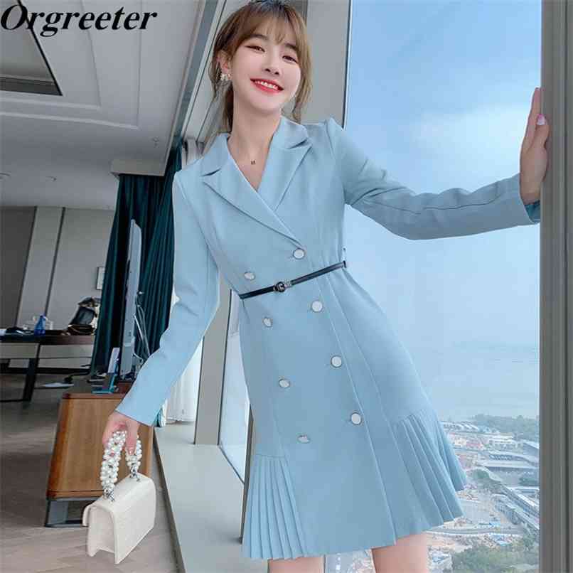 Blazer Dress Women Spring Fall Blue Double-breasted Temperament Ladies Long Sleeve Pleated Outwear 210602
Blazer Dress Women Spring Fall Blue Double-breasted Temperament Ladies Long Sleeve Pleated Outwear 210602