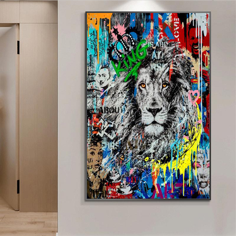 Graffiti Lion King Street Art Abstract Canvas Painting Posters On Wall Decor Art Prints Watercolour Pictures For Living Room