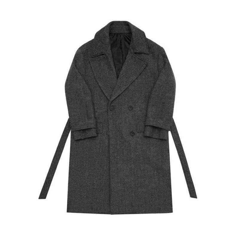 IEFB Mrcyc winter heavy woolen overcoat men's Korean version knee length windbreaker loose herringbone coat fashion 9Y4487 211122