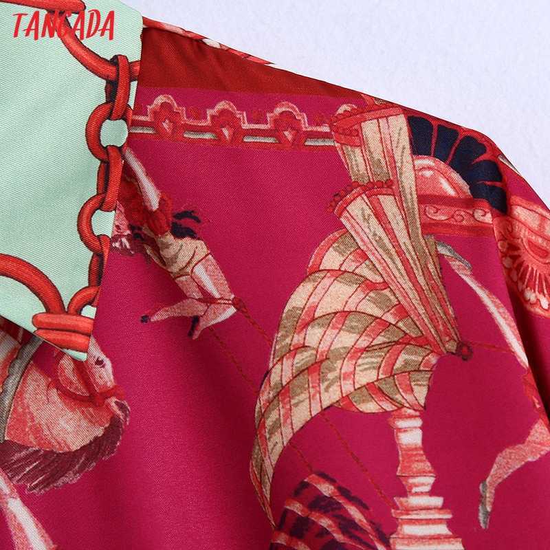 Tangada Women Vintage Chain Patchwork Print Oversize Irregular Blouse Ladies Chic Long Kimono Shirts Tops BE947 210609