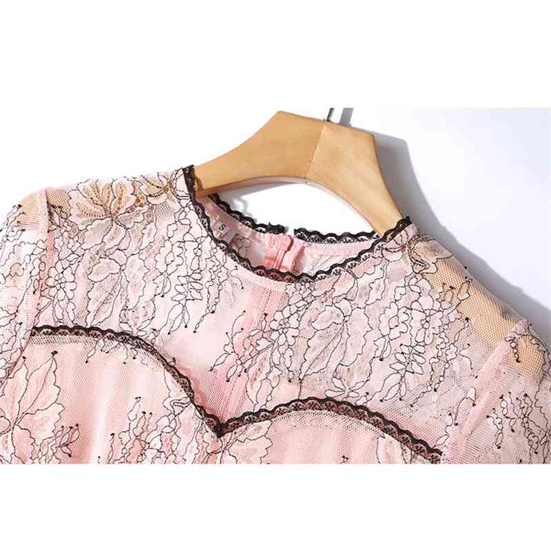 Fashion Runway Summer Dress Women Short Sleeve Lace Patchwork Vintage Female Vacation Midi Dresses Vestidos 210520