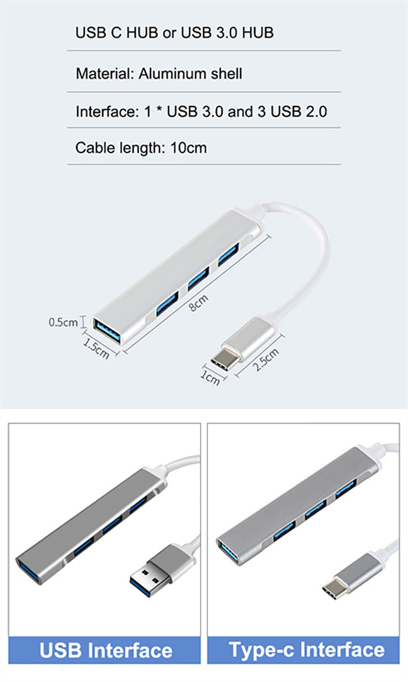 Computer USB C HUB 3.0 Type-C 3.1 4 Port Multi Splitter Adapter OTG For Laptop Lenovo Xiaomi Macbook Pro 13 15 Air Pro PC Accessories
