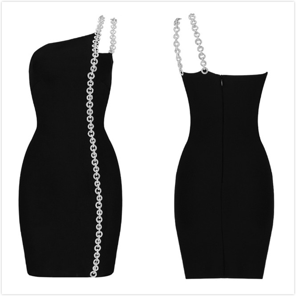 Free Summer Women Black Bodycon Bandage Dress Sexy Irregular One- Celebrity Club Party Dresses 210524