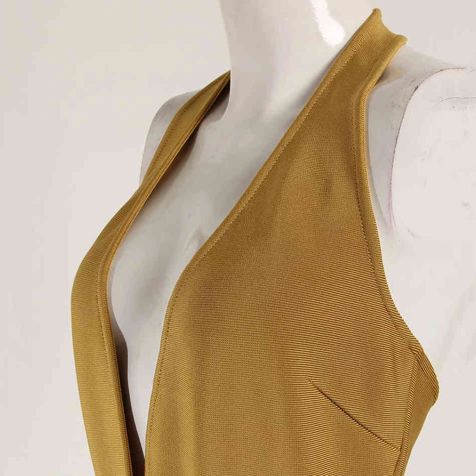 Summer Ladies Bandage Jumpsuit Yellow Tassel Bodycon Club V-Neck Party Sexy Spandex 210525