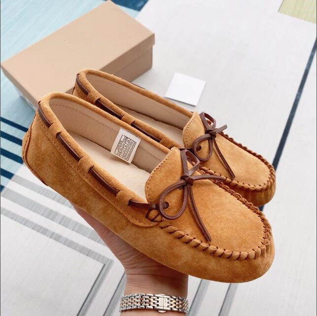 Women Fashion Casual Shoe High Quality Cow Split Suede Flats Loafer Shoes Grey Light Tan Colour
