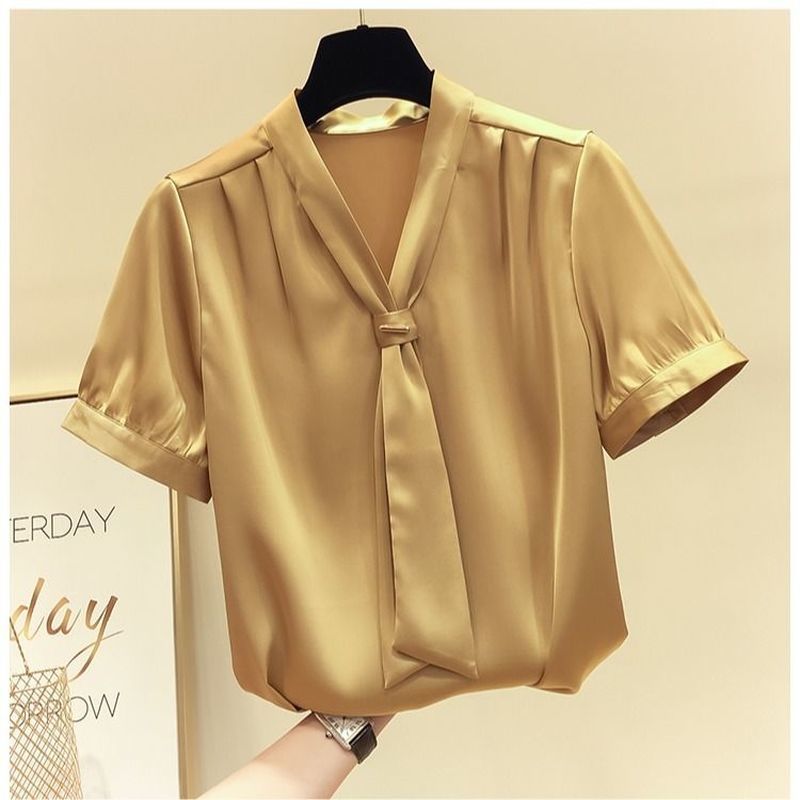 Vintage Short Sleeve Chiffon Shirt Solid Loose Women Tops and Blouse Elegant Summer Office Lady Clothes Blusa Feminina 9132 210506