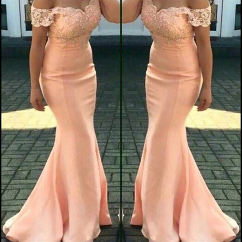 Custom Plus Size Sweetheart Off-Shoulder Applique Elastic Satin Woman Lady Mermaid Sleeveless Formal Gown Bridesmaid Dresses