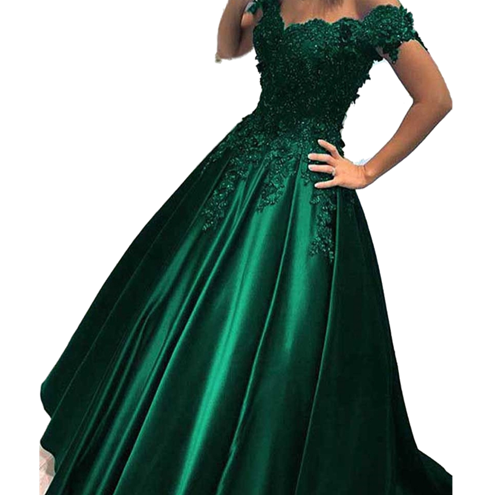 Vintage Dark Green Formal Evening Dresses Off Shoulder 2022 A Line Arabic Dubai Prom Party Gowns Short Sleeve Plus Size Turkey Muslim Special Occasion