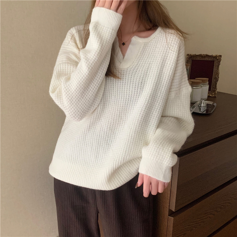 Outwear Knitted Vintage High Waist Leisure Office Lady Tops Elegant Solid Streetwear V-Neck Sexy Sweaters 210421