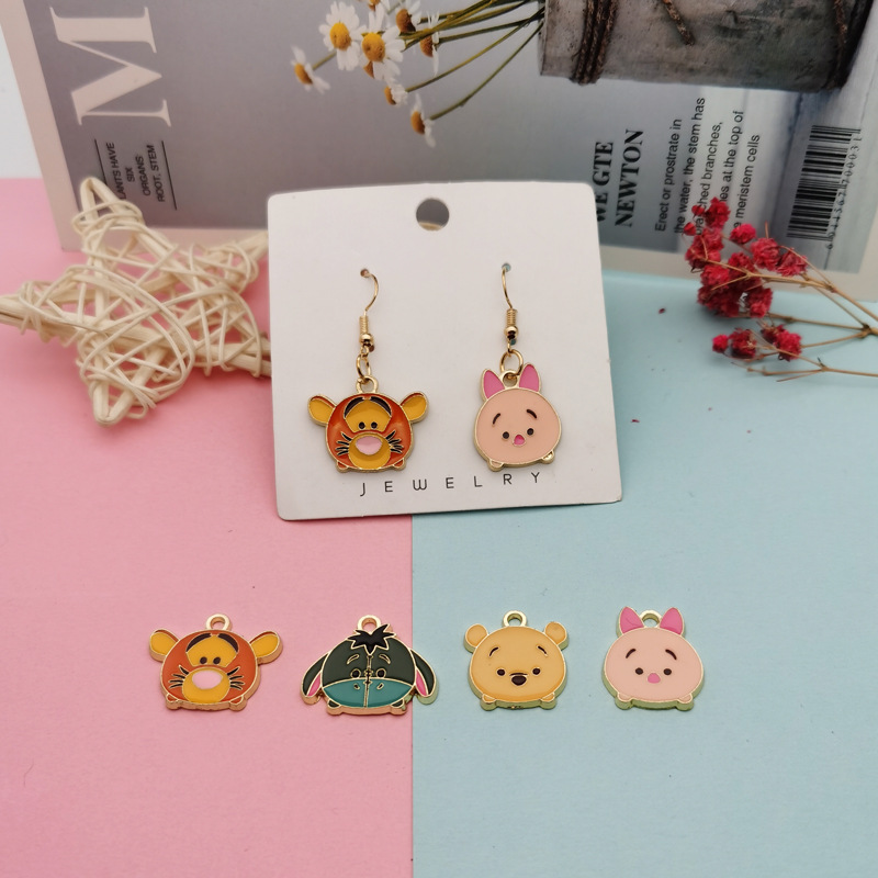 20pcs Cartoon Animals Metal Enamel Charms Lovely Monkey Pig Little Bear Bracelet Pendants Alloy Earrings Jewelry Accessories