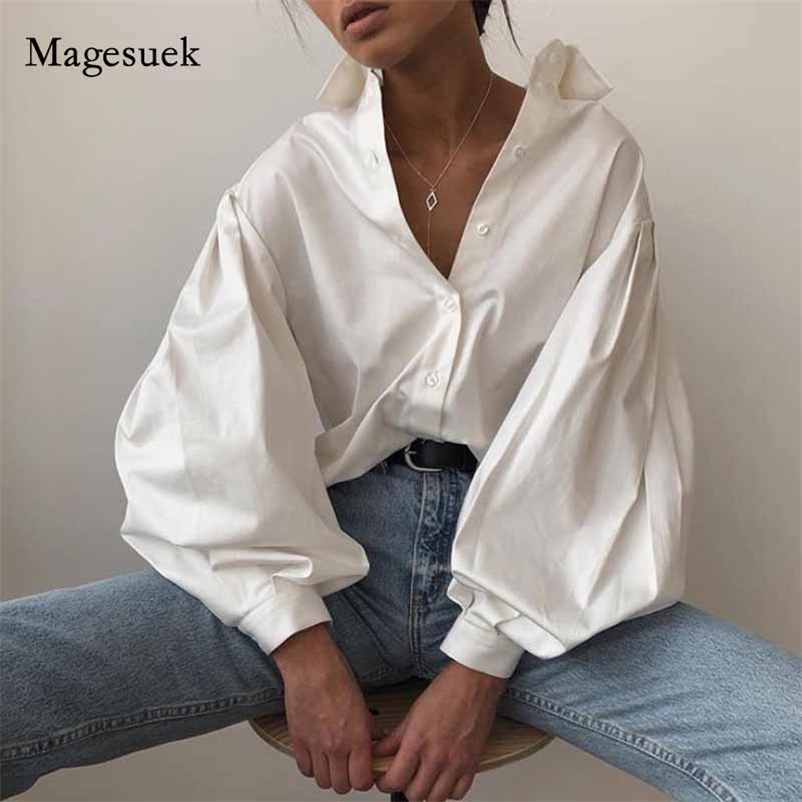 V-neck White Black Sexy Button Vintage Blouse Casual Lantern Sleeve Elegant Tops Turn-Down Collar Office Ladies Shirt 10903 210518 
V-neck White Black Sexy Button Vintage Blouse Casual Lantern Sleeve Elegant Tops Turn-Down Collar Office Ladies Shirt 10903 210518