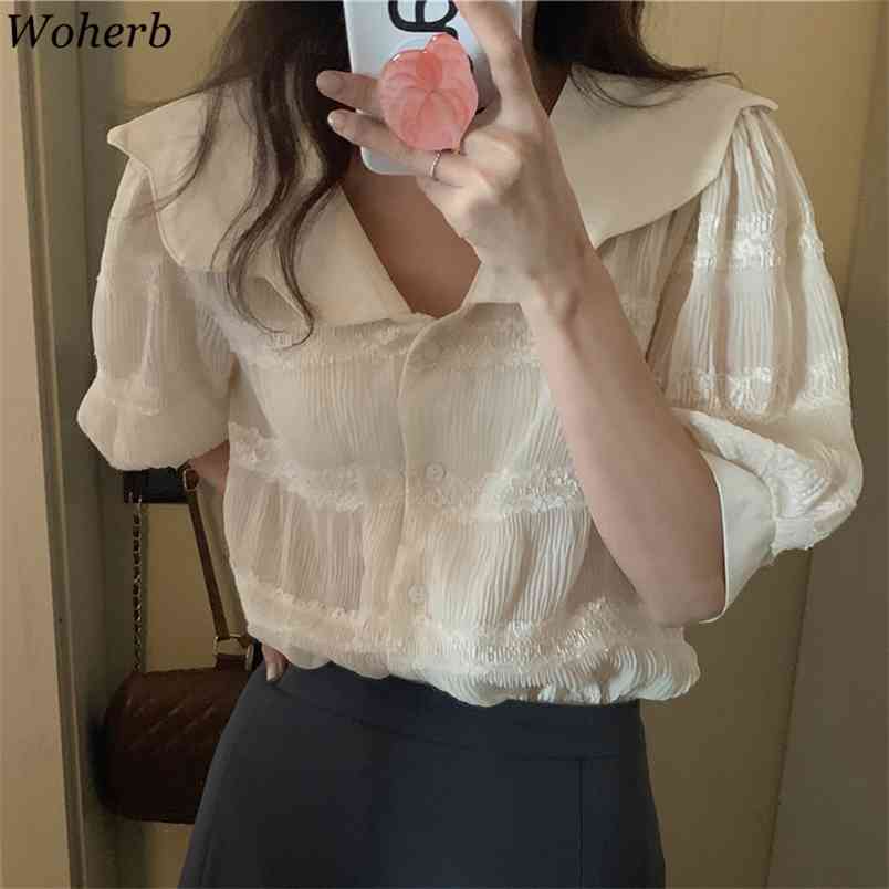 Elegant Peter Pan Collar Women Lace Shirts Patchwork Short Sleeve Blouse Loose Female Summer Casual Blusas 210519, Apricot
Elegant Peter Pan Collar Women Lace Shirts Patchwork Short Sleeve Blouse Loose Female Summer Casual Blusas 210519, Apricot