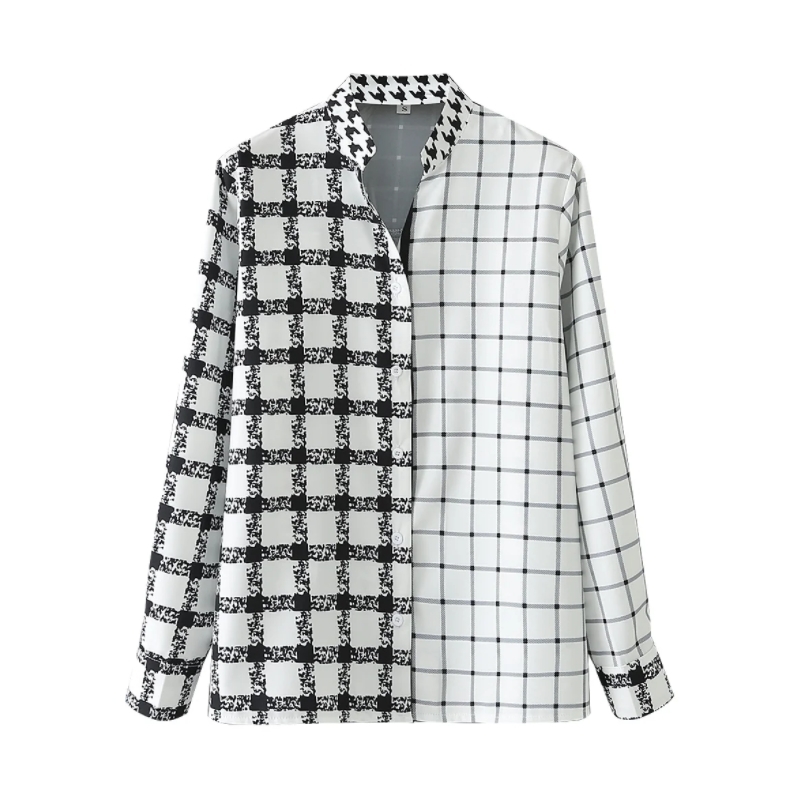 Women Patchwork Printing Plaid Shirt Female Long Sleeve Blouse Casual Lady Loose Tops Blusas S8787 210430