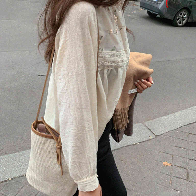 Alien Kitty Elegant Lace Stand Collar Blouse Shirt Sexy Hollow Out Floral Embroidery Feminine Blouses Women Long Sleeve Tops 210401