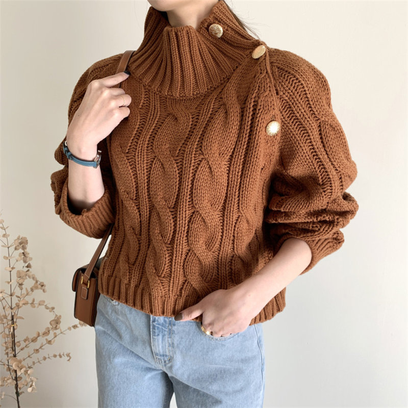 Vintage Tops Twist Elegant Solid Long Sleeve Sweater Loose Thicken Streetwear Outwear Knitted Casual Sweaters 210421