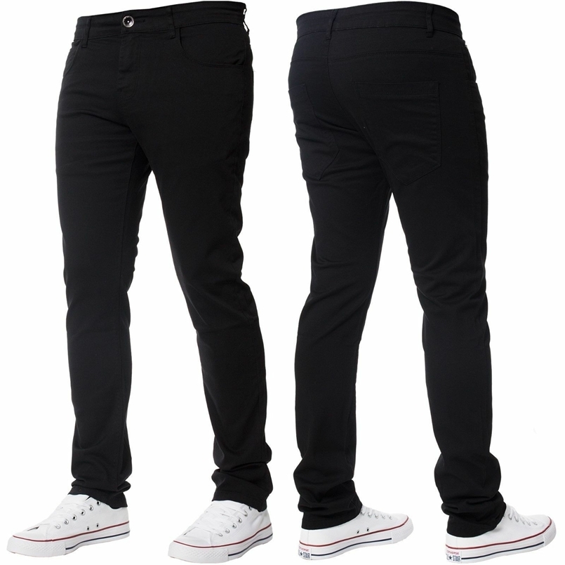 Men's Black Slim Fit Smart Wear Look Casual Chino Trouser Pants 211112