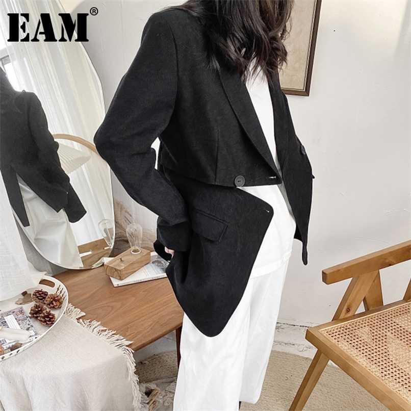 [EAM] Women White Asymmetrical Pocket Big Size Blazer Lapel Long Sleeve Loose Fit Jacket Fashion Spring Autumn 1DD5974 210930