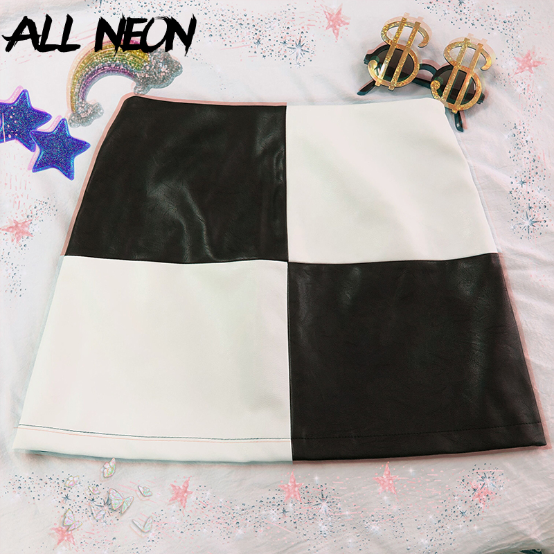 ALLNeon Vintage PU Leather Mini Skirts Patchwork Black and White A-line Short Skirt Fashion Summer E-girl Plaid Skirt Streetwear
ALLNeon Vintage PU Leather Mini Skirts Patchwork Black and White A-line Short Skirt Fashion Summer E-girl Plaid Skirt Streetwear