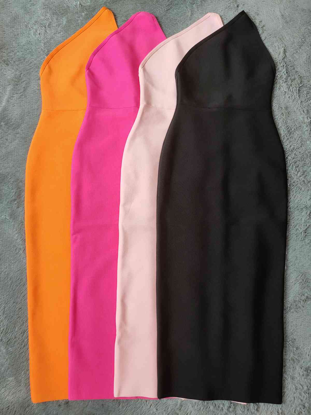 Party Dress One Shoulder Backless Midi Sleeveless Hollow Out Black Pink Orange Black Sheath Elegant Vestidos 210331