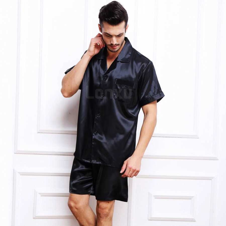 Mens Silk Satin Pajamas Pyjamas PJS Short Set Sleepwear Loungewear SMLXL2XL3XL4XL Plus 2109188316508