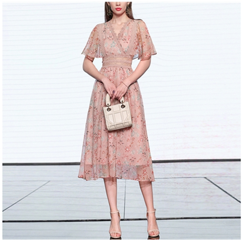 Pink printed chiffon temperament short-sleeved dres' summer Sheath Office Lady Zippers 210603
Pink printed chiffon temperament short-sleeved dres' summer Sheath Office Lady Zippers 210603