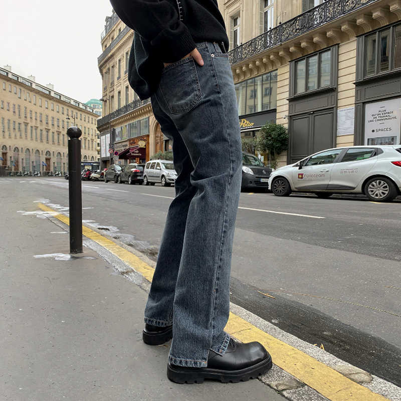 IEFB Autumn vintage jeans men's Korean fashion straight tube loose casual pants split bottoms trendy denim trousers 9Y4515 211011