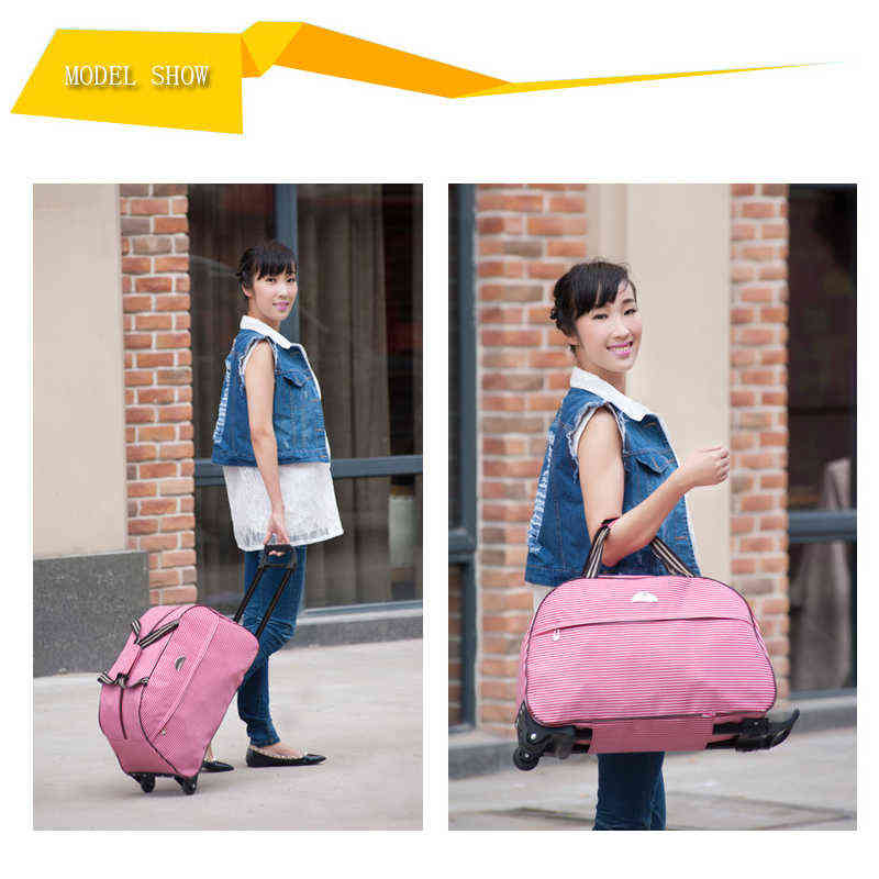 Women Men travel bag on wheels Rolling luggage Trolley Duffle Carry-On with Pull rod 211118