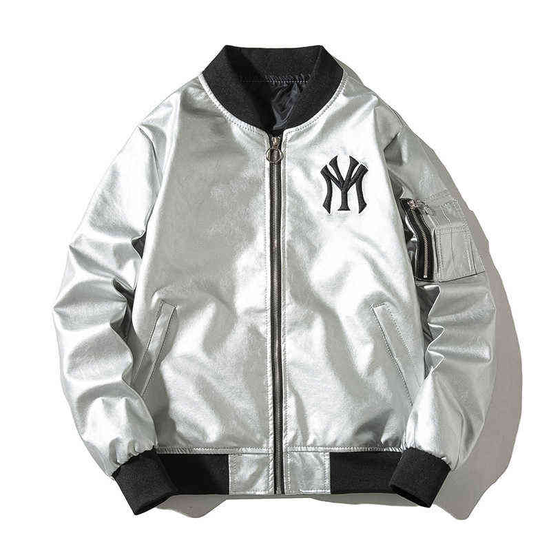 Male Bomber Jacket Men Motorcycle Faxu Leahter Jacket Embroidered Stand Collar Outwear Casual Windbreaker veste homme fall 211111