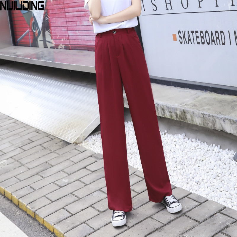 Womem Wide Leg Pants Spring Summer Female Elegant Loose Chiffon Straight Pant Long Trousers Office Lady Pantalon 210514