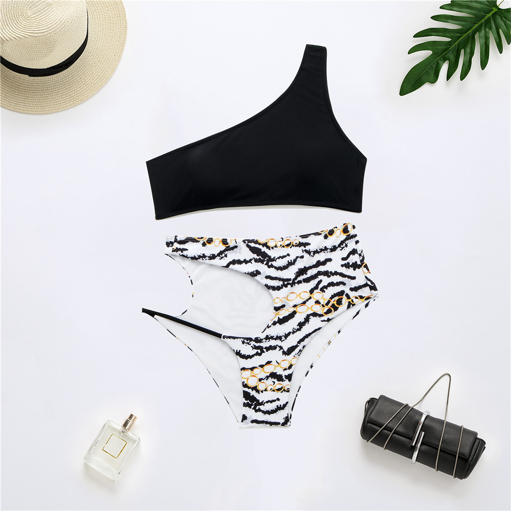 Sexy Cut Out High Waist Bikini Set One Shoulder Crop Top Swim Suits Swimming for Women Fashion Beachwear Bathing 210520