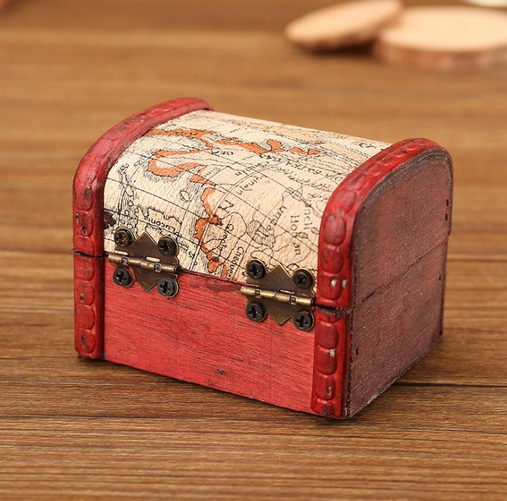 Vintage Jewelry Box Mini Wood World Map Pattern Metal Container Organizer Storage Case Handmade Wooden Small Boxes SN5403