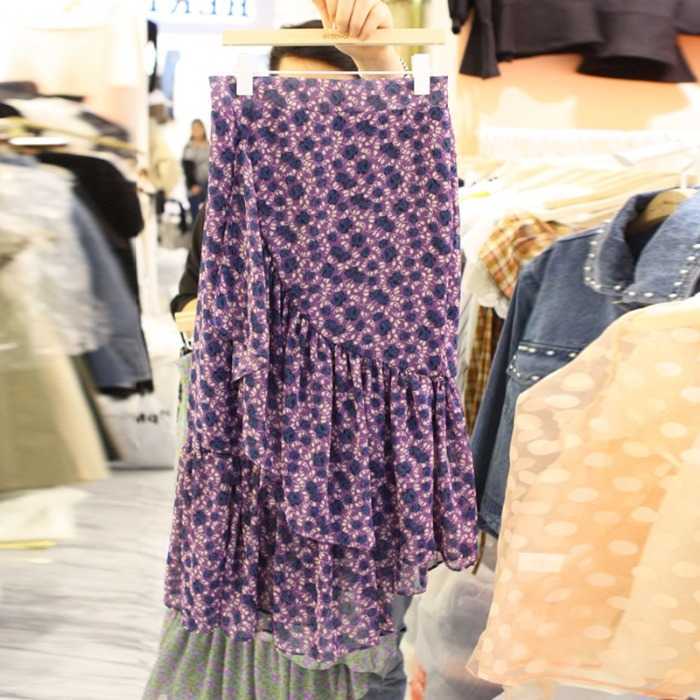 VANOVICH Korea Spring Summer Double-layered Lotus Leaf Side Stitched High-waisted Flower Skirts for Women 210615