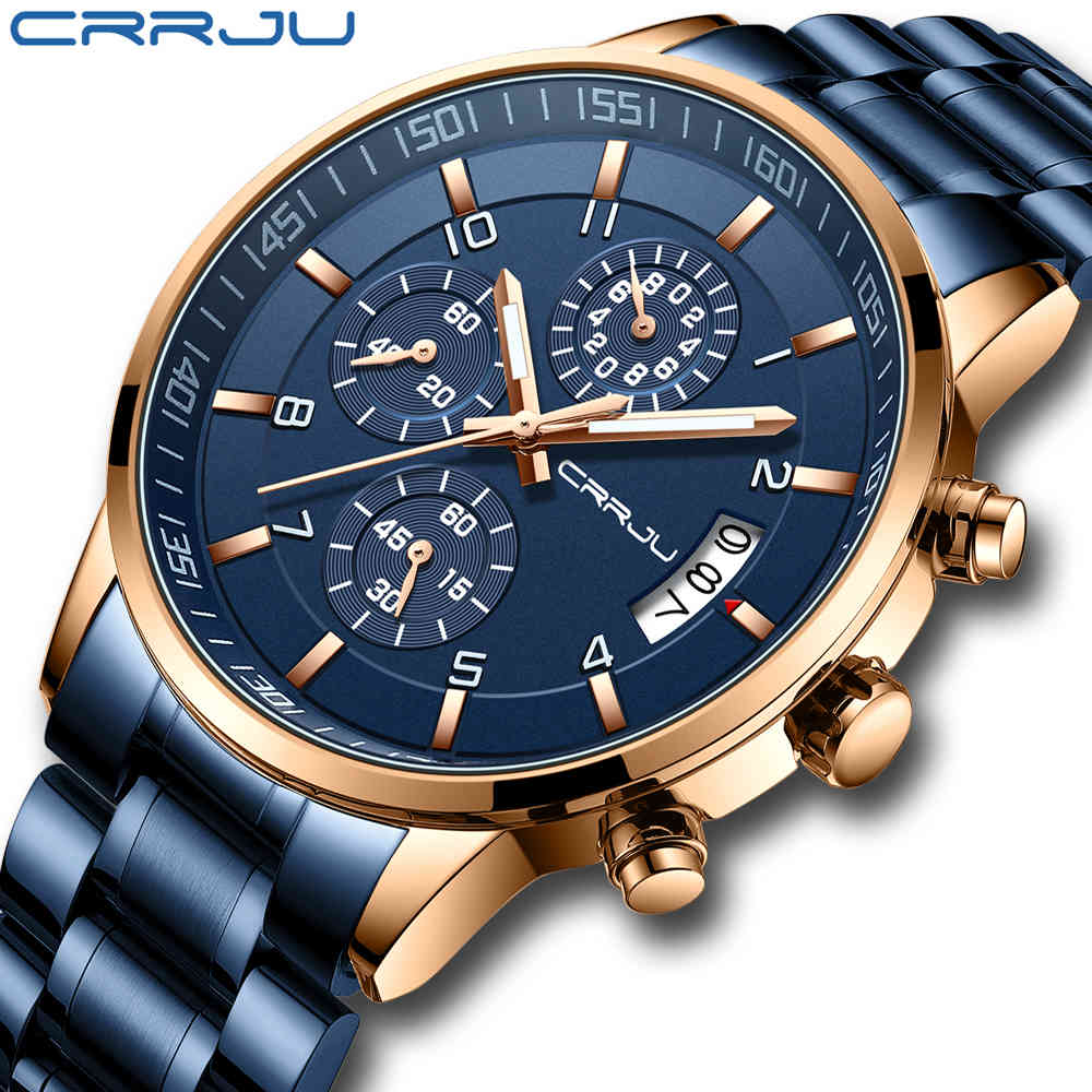 Mens Watch CRRJU Men Chronograph Luxury Waterproof Watches Fashion Blue Business Stainless Steel Watch For Men relogio masculino 210517, Silver white
Mens Watch CRRJU Men Chronograph Luxury Waterproof Watches Fashion Blue Business Stainless Steel Watch For Men relogio masculino 210517, Silver white