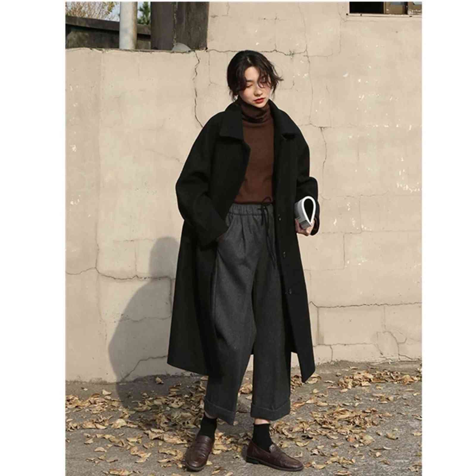 Women's Woolen Coat Korean Style Loose harajuku Ladies Autumn Cashmere Long women's Winter 211130