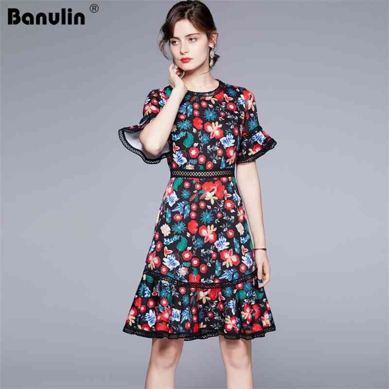 Banulin Fashion Runway Summer Dress Women'sRuffles Flare Sleeve Hollow out Lace Vintage Print Bodycon Mini Vestidos 210603, Black
Banulin Fashion Runway Summer Dress Women'sRuffles Flare Sleeve Hollow out Lace Vintage Print Bodycon Mini Vestidos 210603, Black