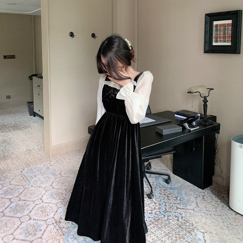 Black Vintage Dress Women Square Collar Long Sleeve Evening Party Retro Gothic Dress Female Dress Korean Autumn 210521