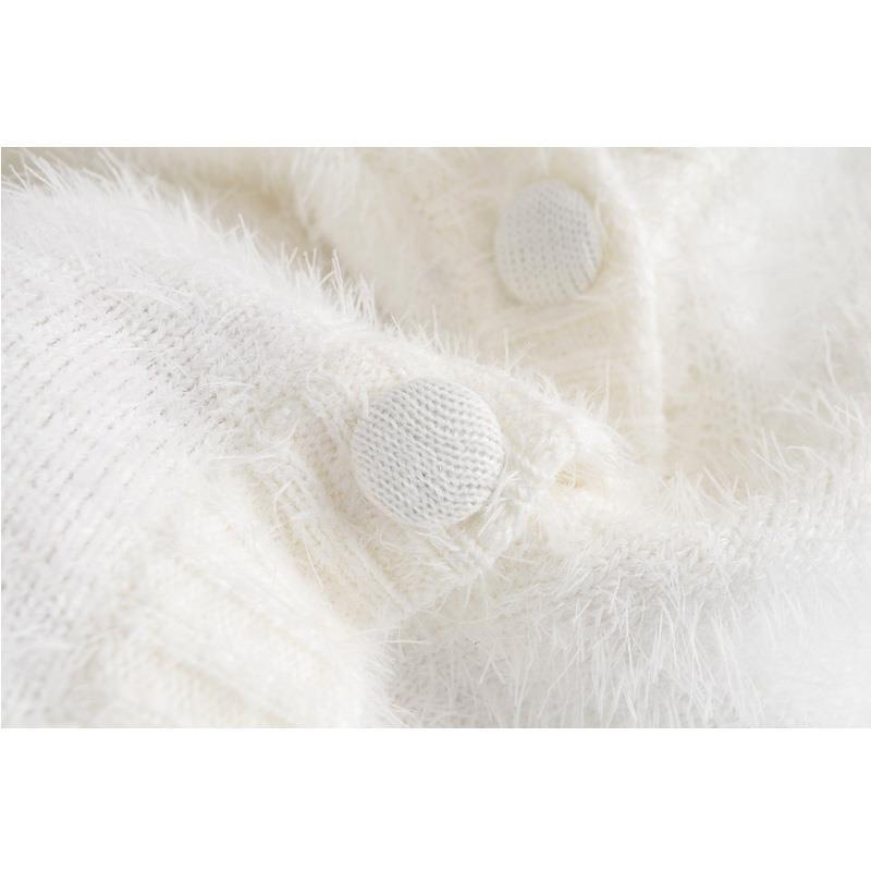 Furry White Cropped Cardigans Women Kawaii Sweater Knitted Crop Top Korean Casual Long Sleeve Ladies Fall 210521