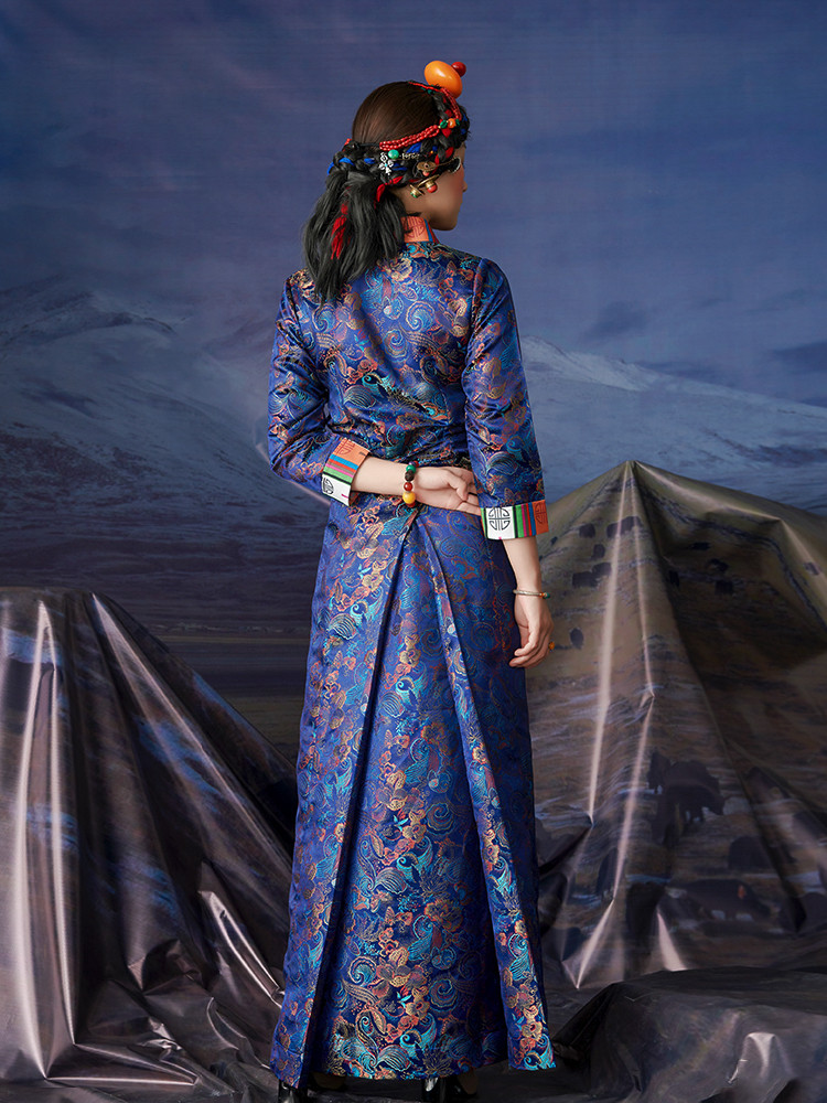 Red blue Tibetan Ethnic Clothing Holidays costume Zhuoma Living Clothes Spring Autumn Tibet Girl Cotton Clothing Lhasa Fashion Gown Robe