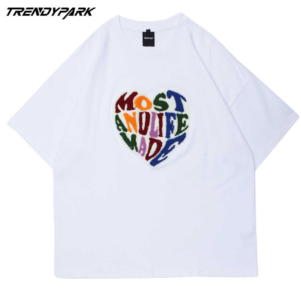 Men's Hip Hop Oversized T-Shirt Letters Heart Printed T Shirt Harajuku Cotton Casual Tshirt Summer Short Sleeve Tops Tee 210601