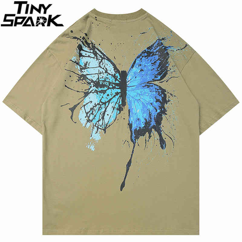 Men T Shirt Hip Hop Summer Streetwear Print Cracked Butterfly Tshirt Harajuku Short Sleeve T-Shirt Cotton Tops Tees Hipster 210329