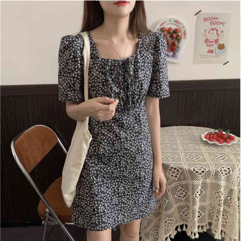 Plus Size Summer Girls Party Print Female Vintage Dress Black Oversize Short Sleeve Women Dresses Robe Vestido 210417Z
