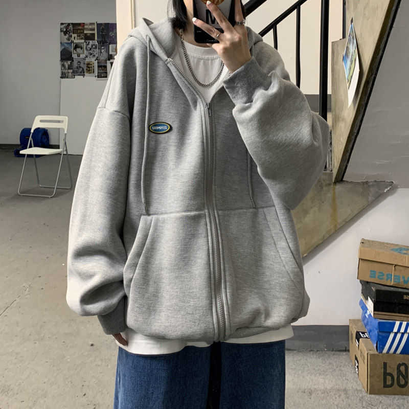 Winter women's jacket sweatshirt thick zipper big pocket solid color coating Korean loose wild hoodie 210910