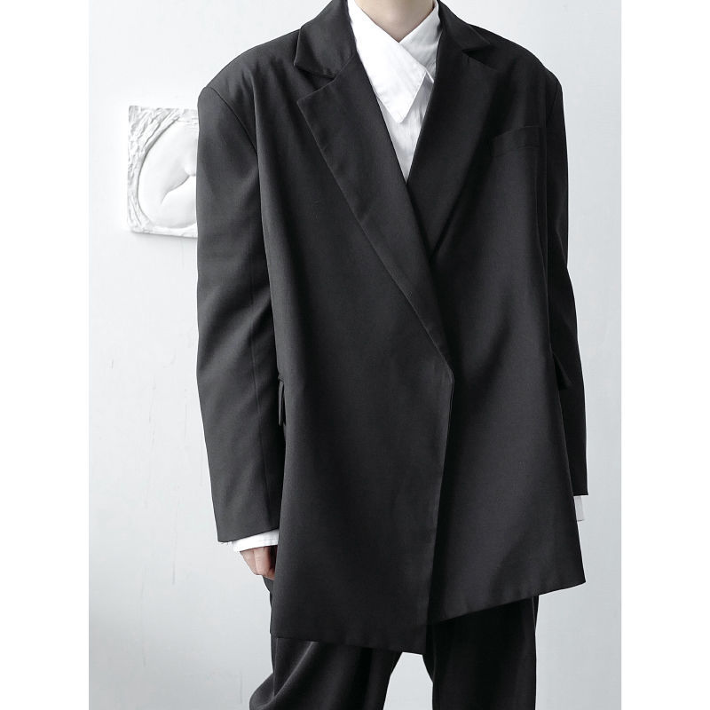 IEFB /men's wear bandage waist notched collar black big size suit coat spring fashion loose streetwear blazers 9Y4023 210524