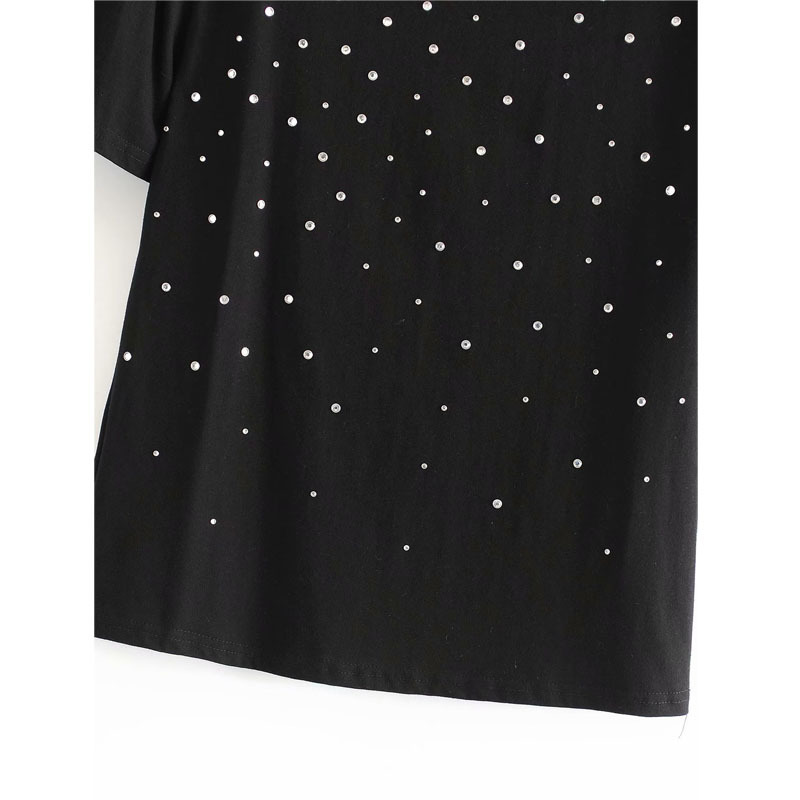 Beaded Rivet Short Sleeve Round Neck Casual Fashion Women's T-shirt Korean Version of The Wild Chic Simplicity Female Tops 210507