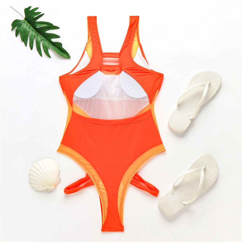 Neon Pink Orange Bodysuit Swimsuit Sexy Sport Monokini Push Up Padded High Cut Bathing Suit Women Swimwear S-L 210520