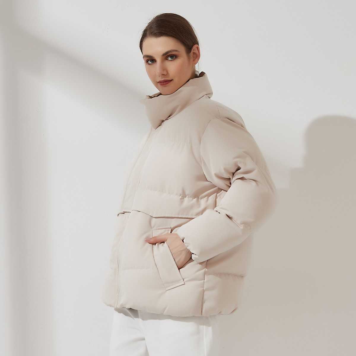 Wixra Womens Puffer Jacket Fashion Loose Patchwork Parka Solid Warm Outwear Ladies Streetwear Winter Coat Female Clothes 211018