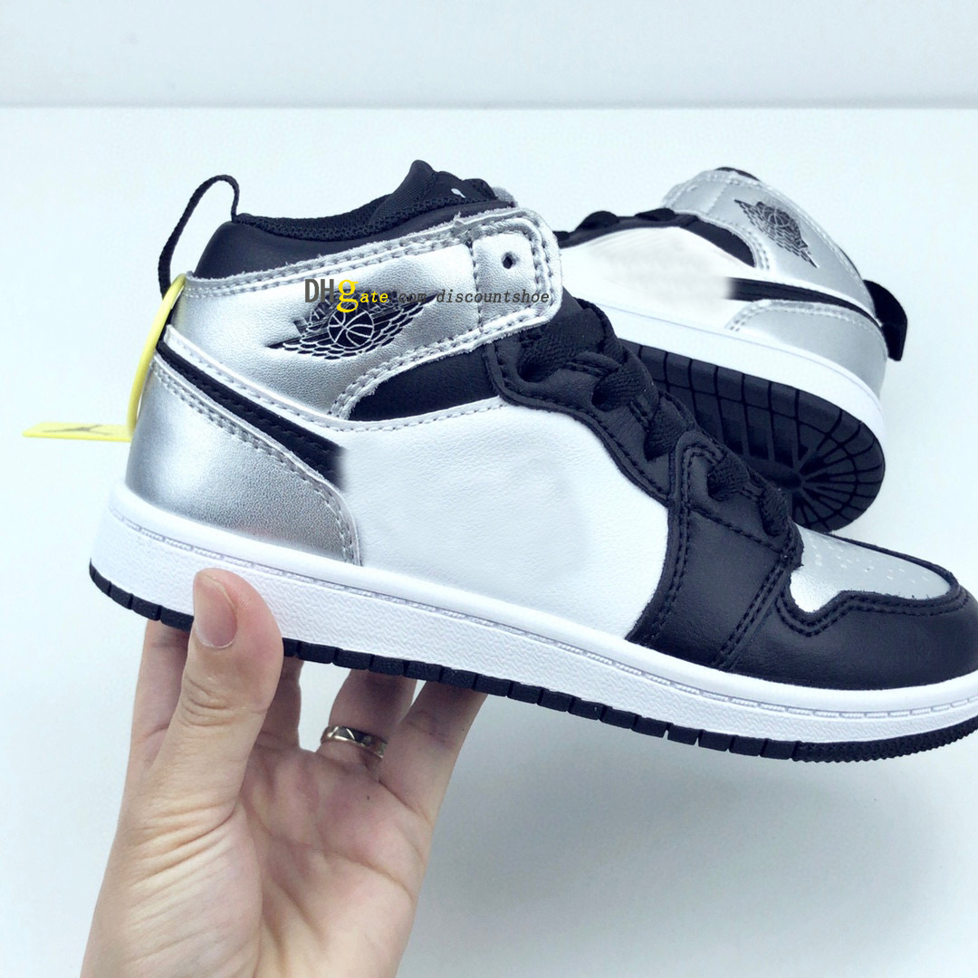 Wmns kids 1 Retros High OG Silver Toe Basketball Shoes kid 1s jumpman Sneaker baby Infant Youth Boys outdoor, As option picture